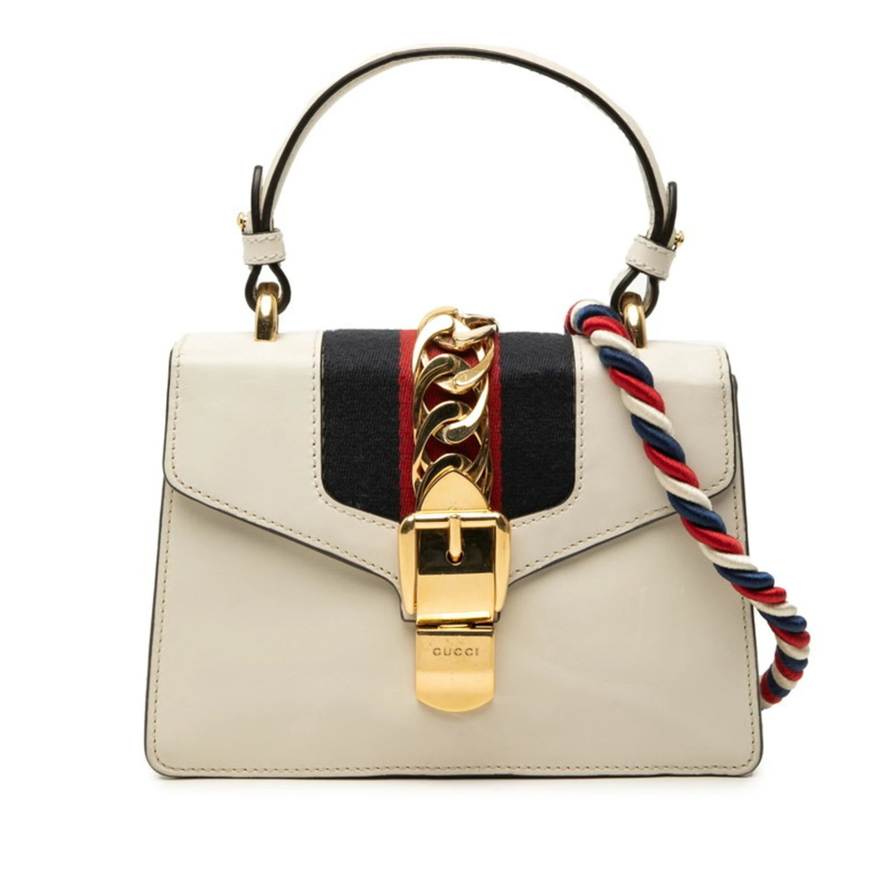 Gucci Sherry Line Sylvie Buckle Motif Handbag Shoulder Bag 2WAY 470270 White ...
